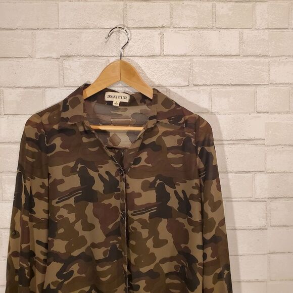 Zenana Styles full-button camo blouse - Picture 7 of 12